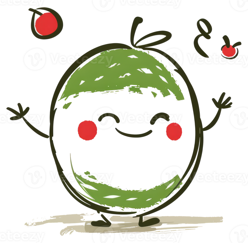 A smiling green fruit character with happy expressions and gestures png
