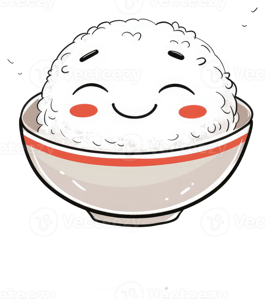A happy cartoon rice bowl with a smiling cheerful face png
