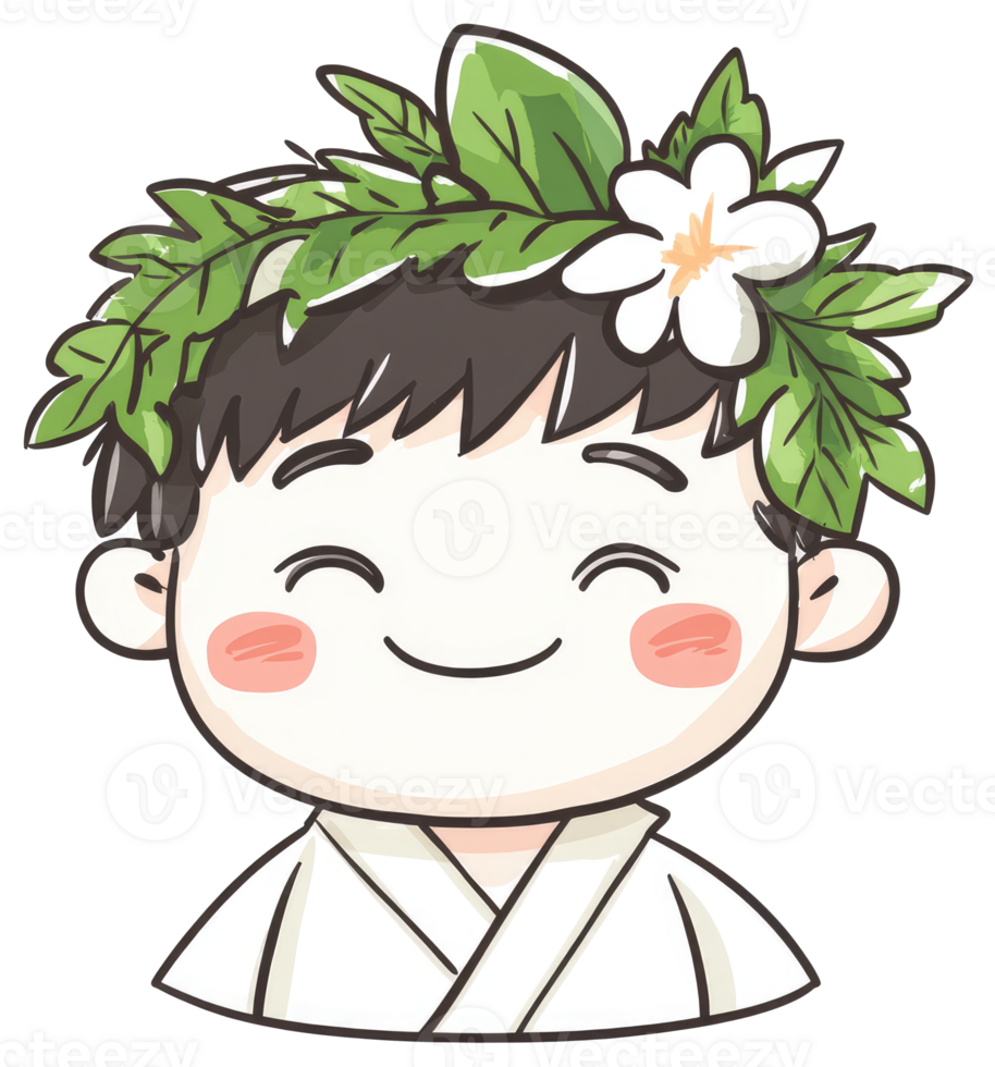 A smiling cartoon character wearing a floral and leafy crown png