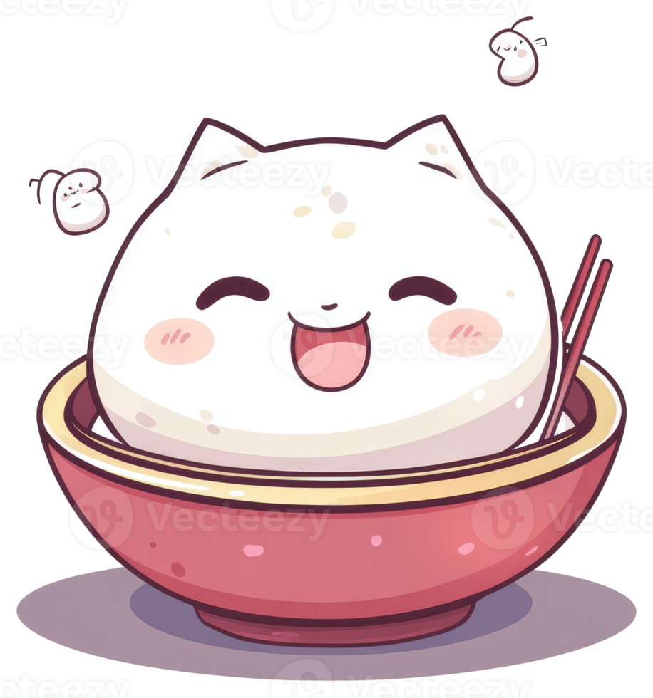 A happy smiling food dumpling character inside a red bowl png
