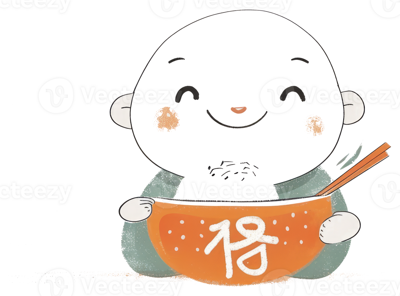 An illustrated smiling person holding a bowl with chopsticks png