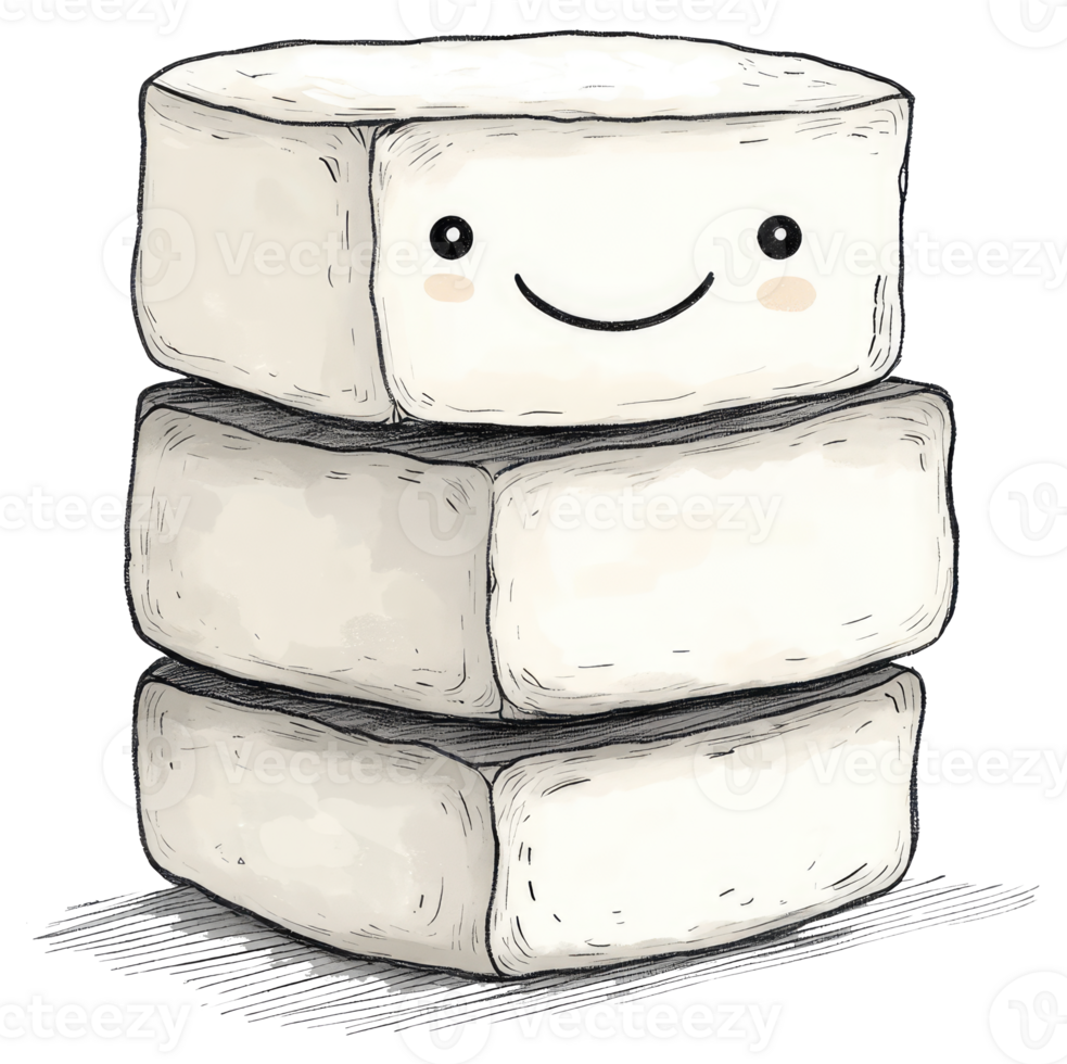 A friendly stacked cartoon of three smiling white blocks png