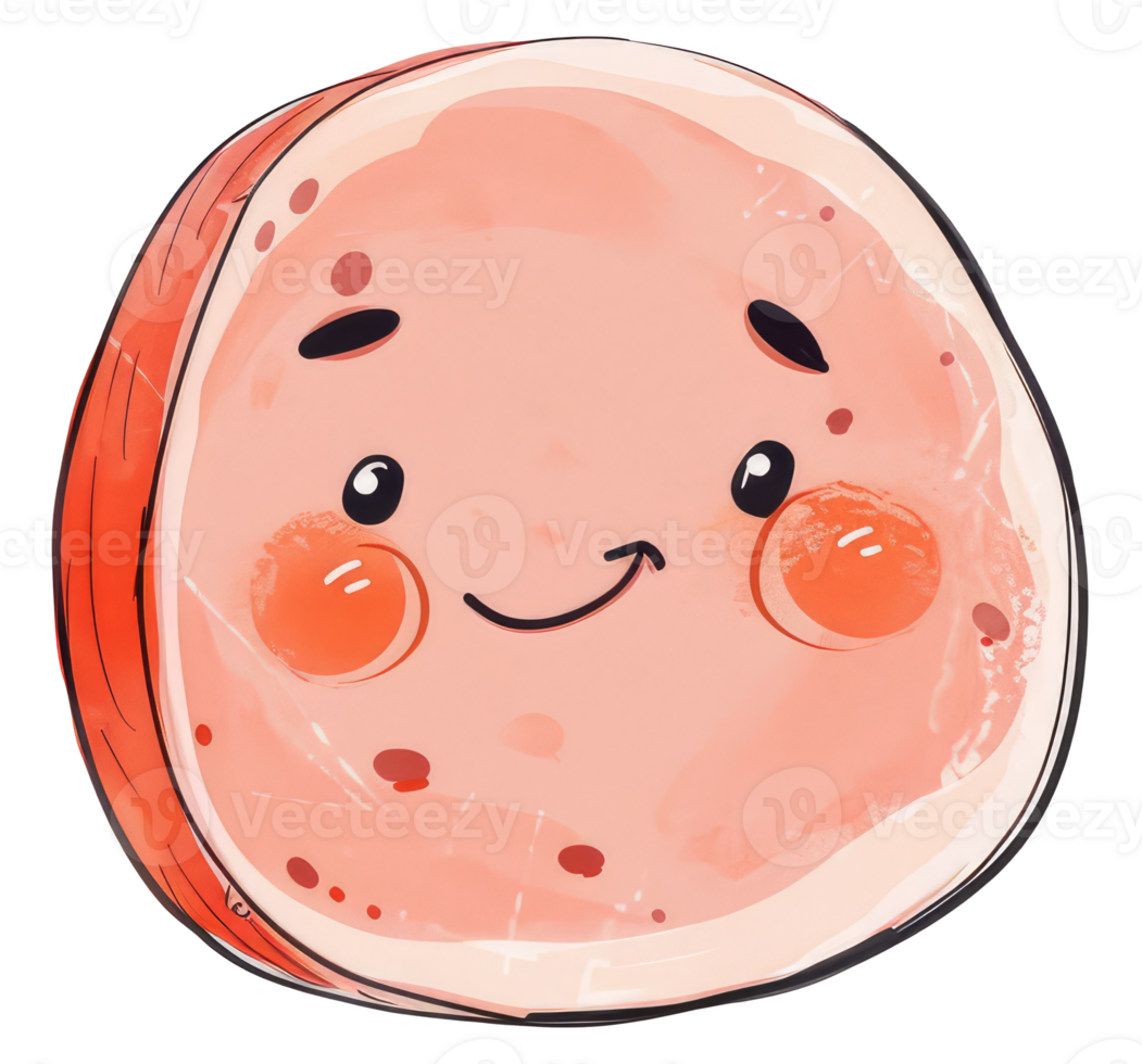 A cute cartoon slice of meat with a happy smiling face png