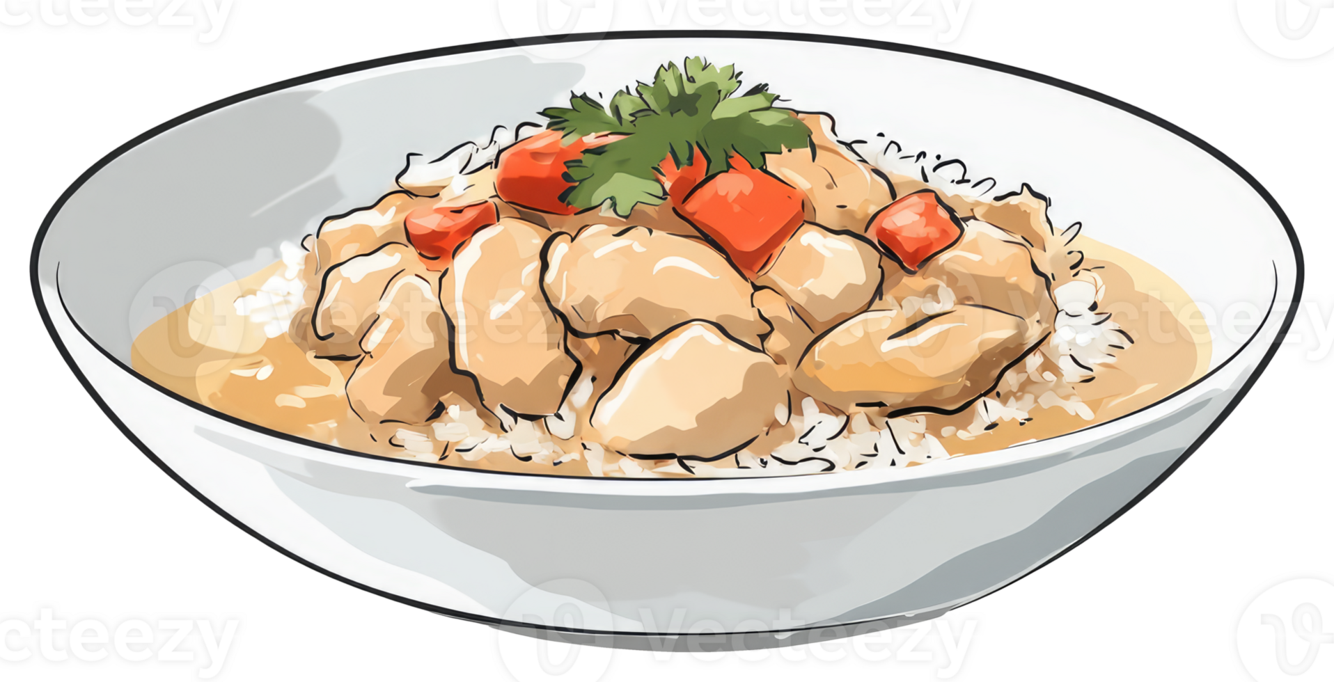 A bowl of delicious food with rice and toppings presented png