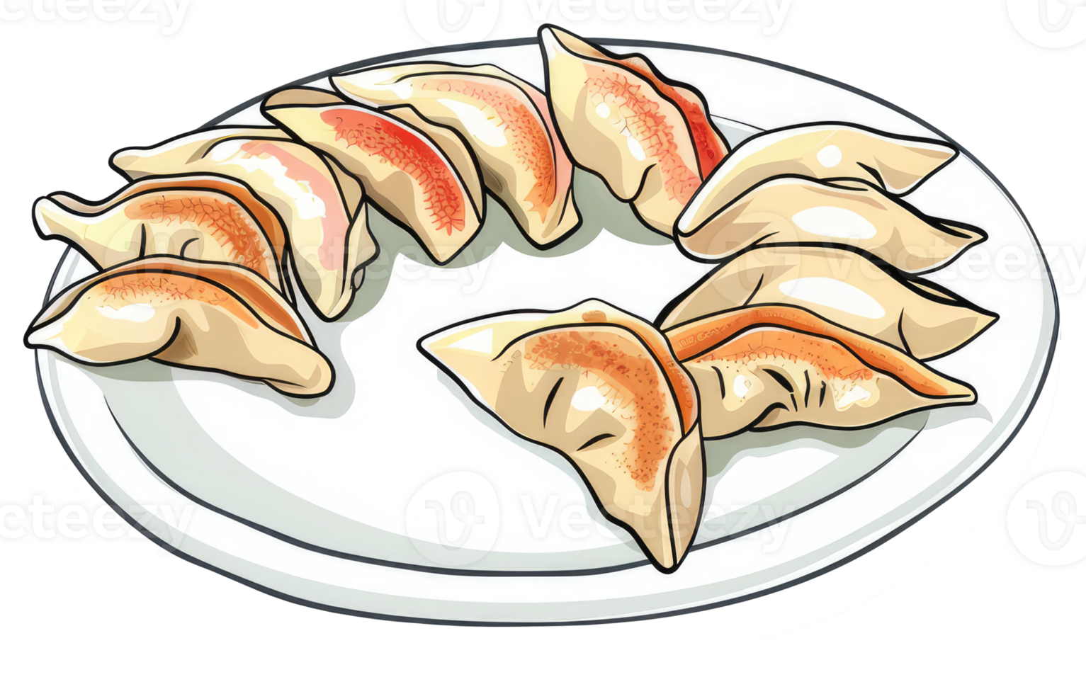 A circular plate of delicious dumplings are arranged perfectly png