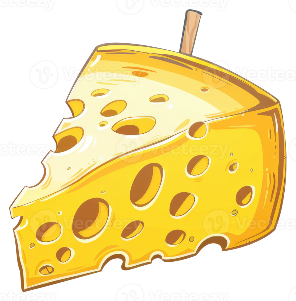 A Triangular Slice Of Yellow Cheese With Many Holes png