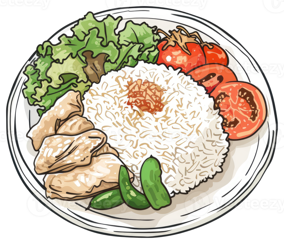 A colorful artistic depiction of a full plate of food png