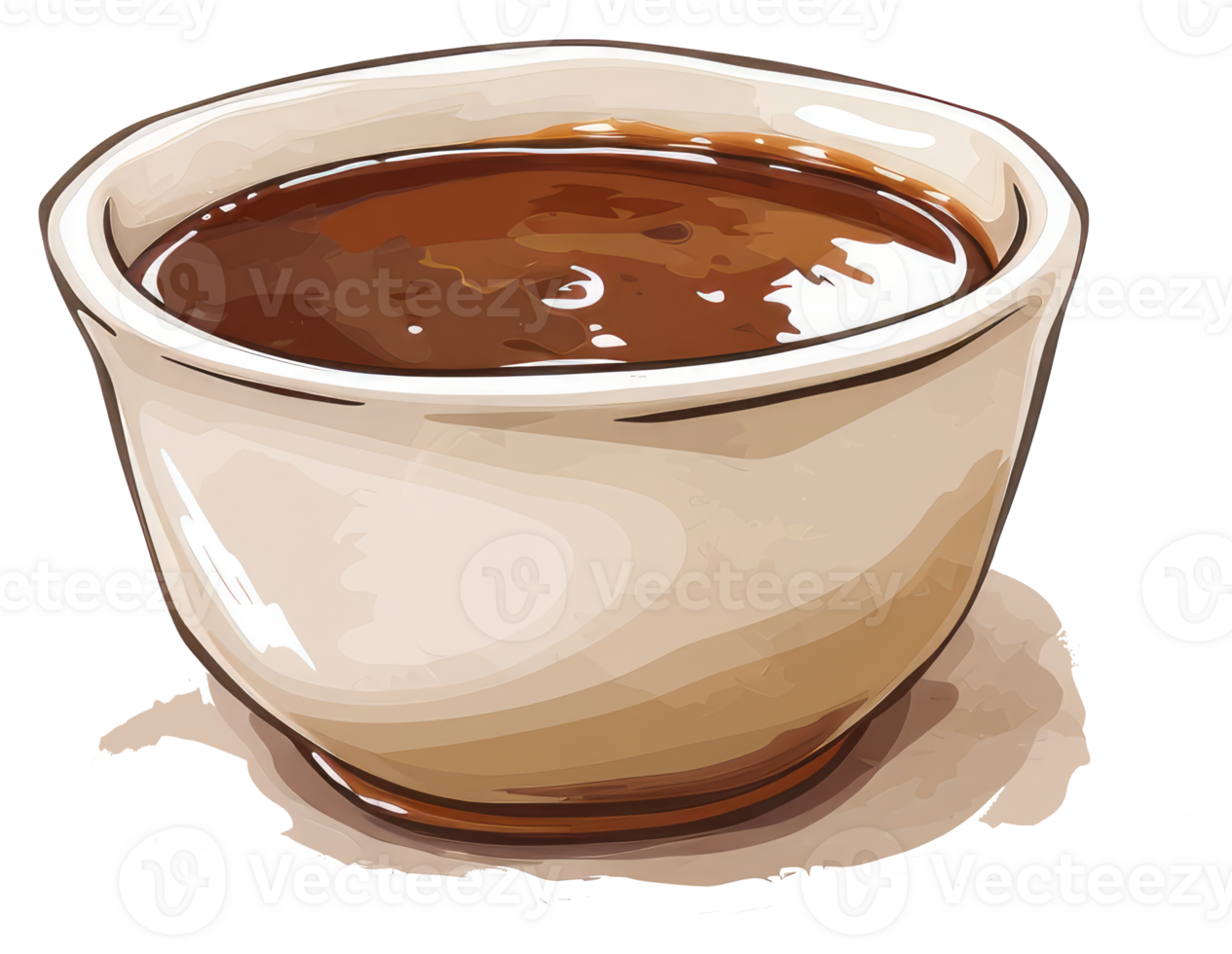 A Small Cream Colored Bowl Filled With Dark Brown Sauce png