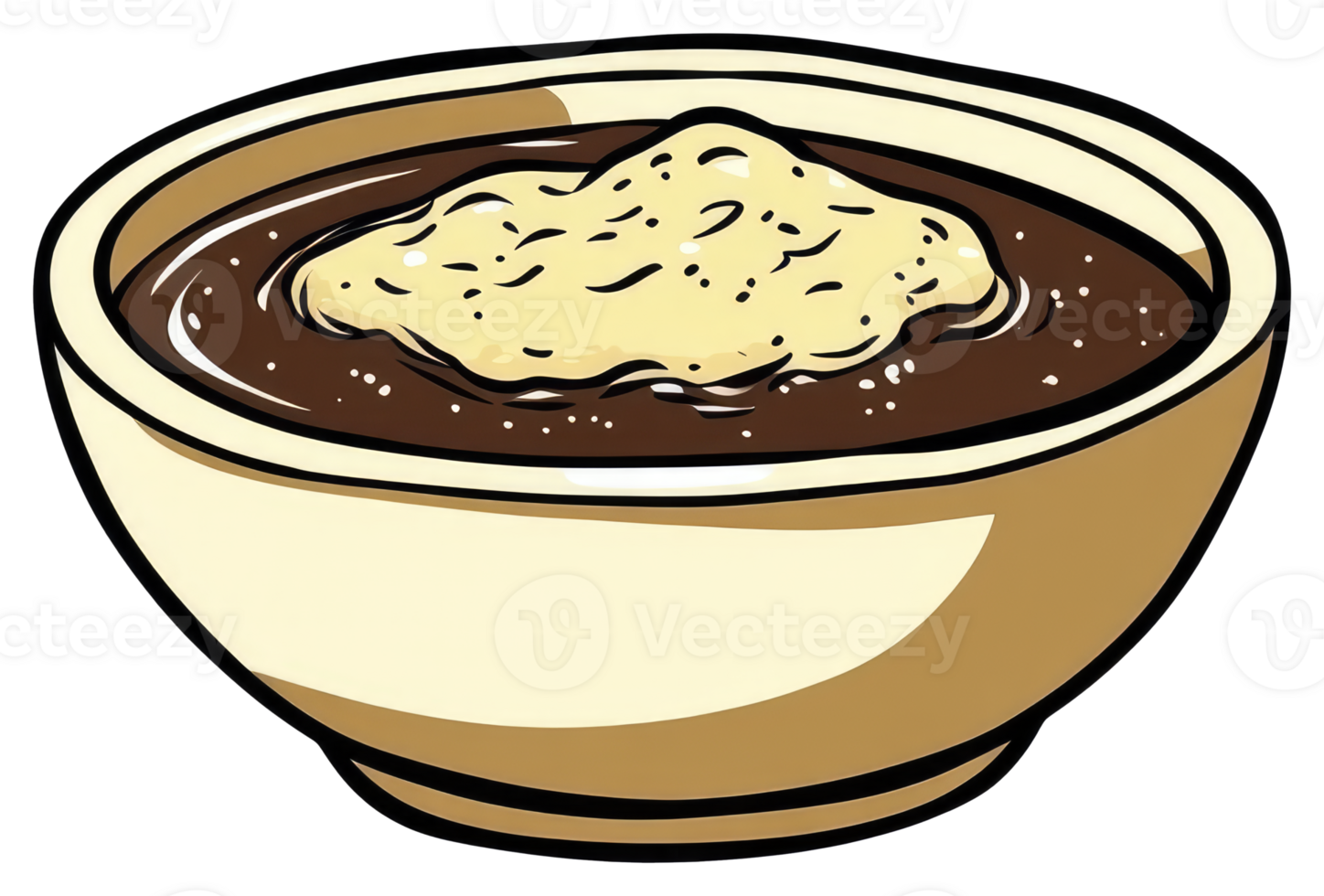 A Bowl of Soup with a Topping Depicted in Illustration png