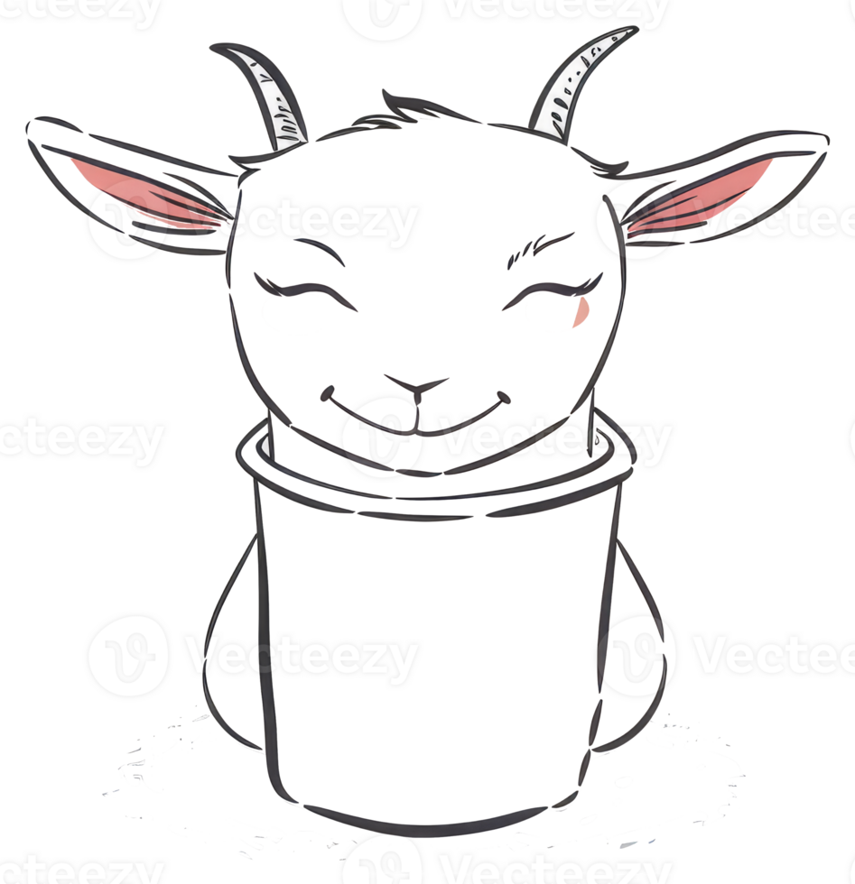 Smiling goat animal illustration with cup like body and horns png
