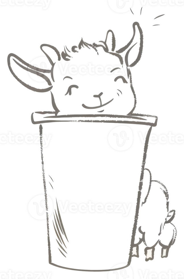A happy goat peeking out of a large white container png
