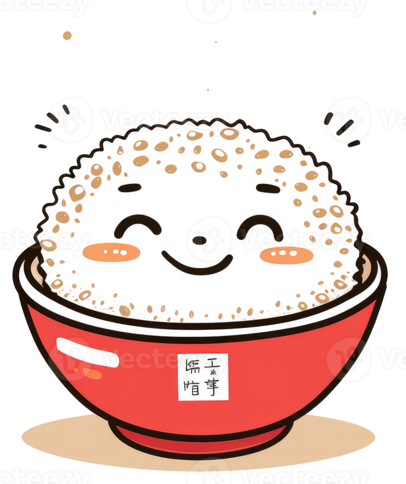 A smiling cartoon bowl filled with rice ready to eat png
