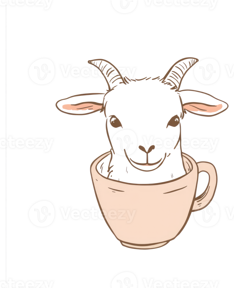 A Cheerful Goat Peeking Out From Inside A Coffee Cup png