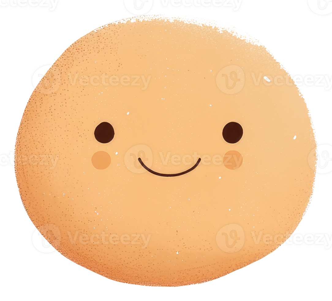 A round and smiling cartoon face with small dot eyes png