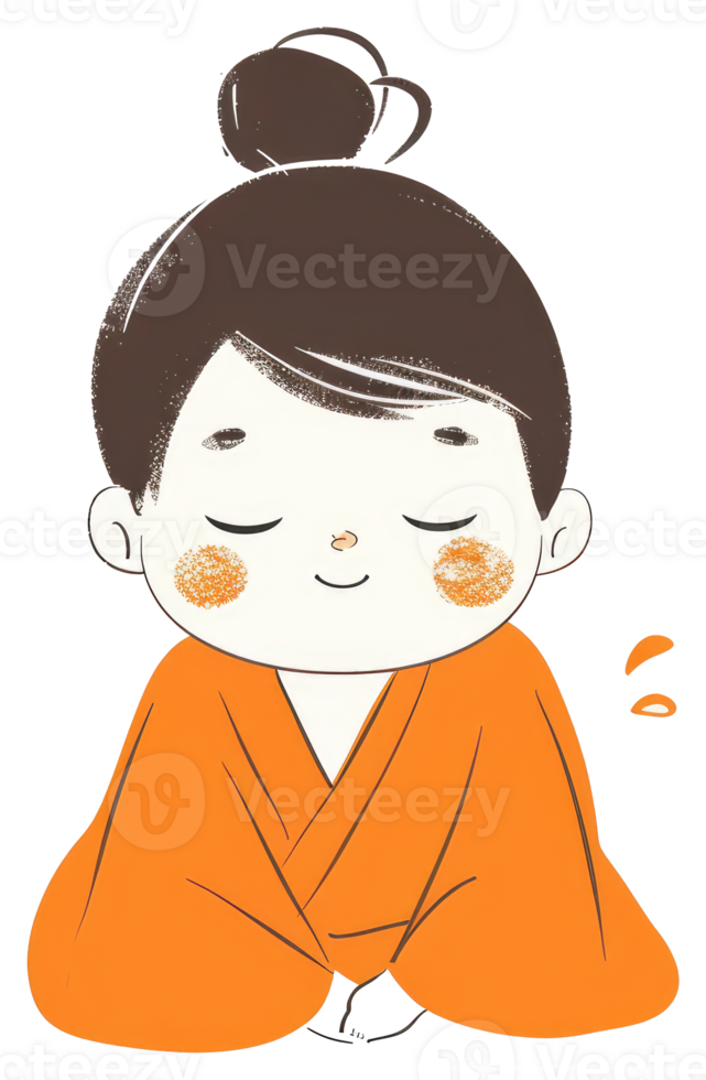 A Calm Cartoon Person With Eyes Closed And An Orange Robe png
