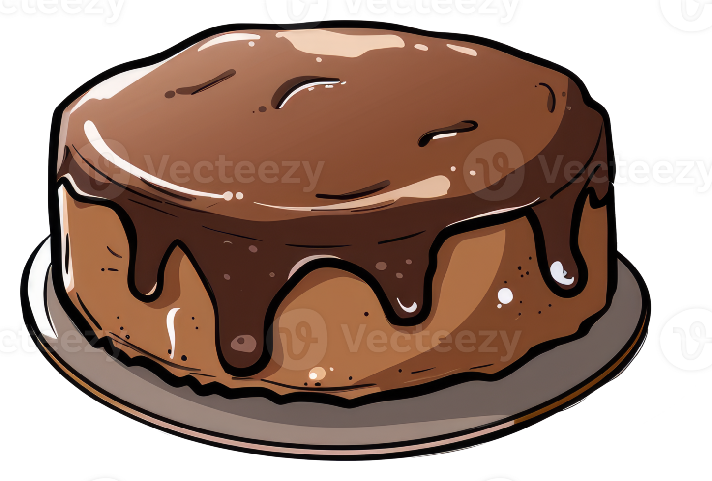 A delicious chocolate cake with frosting on a plate png