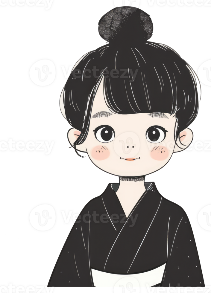 A cartoon illustration showing a girl with dark hair in a kimono png
