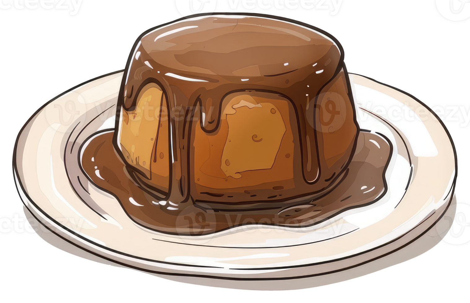 A delicious dessert item with chocolate sauce on a plate png