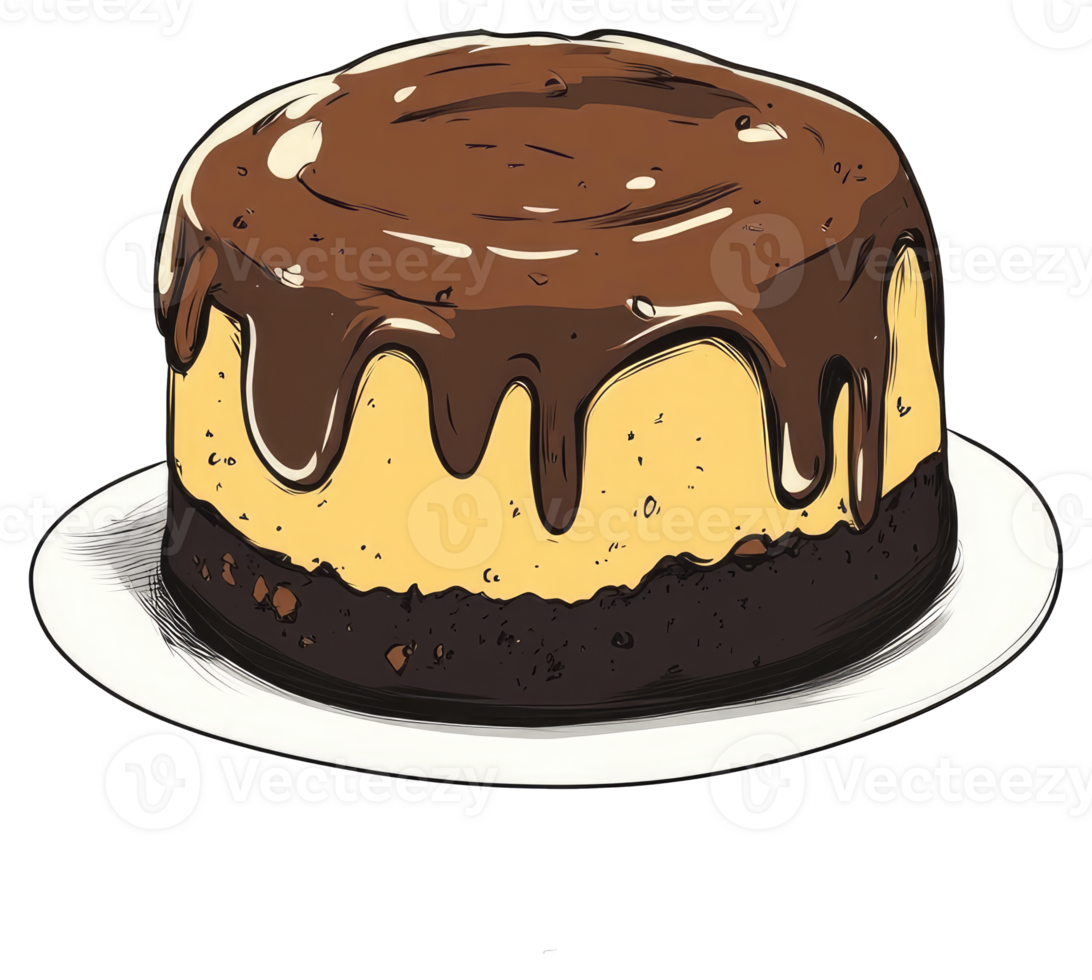 A Chocolate Drizzled Cake Placed On A White Circular Plate png