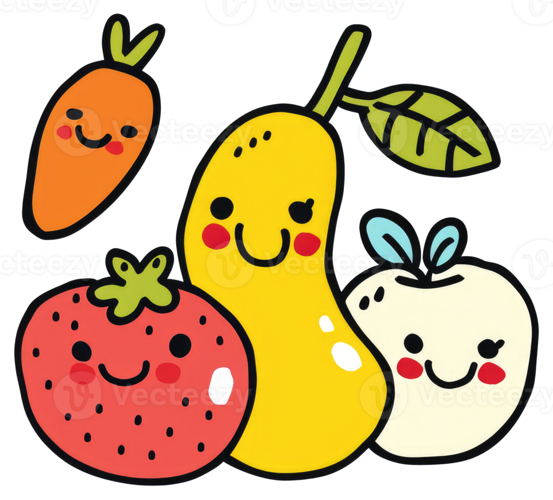 A cute colorful cartoon depiction of different types of fruit png