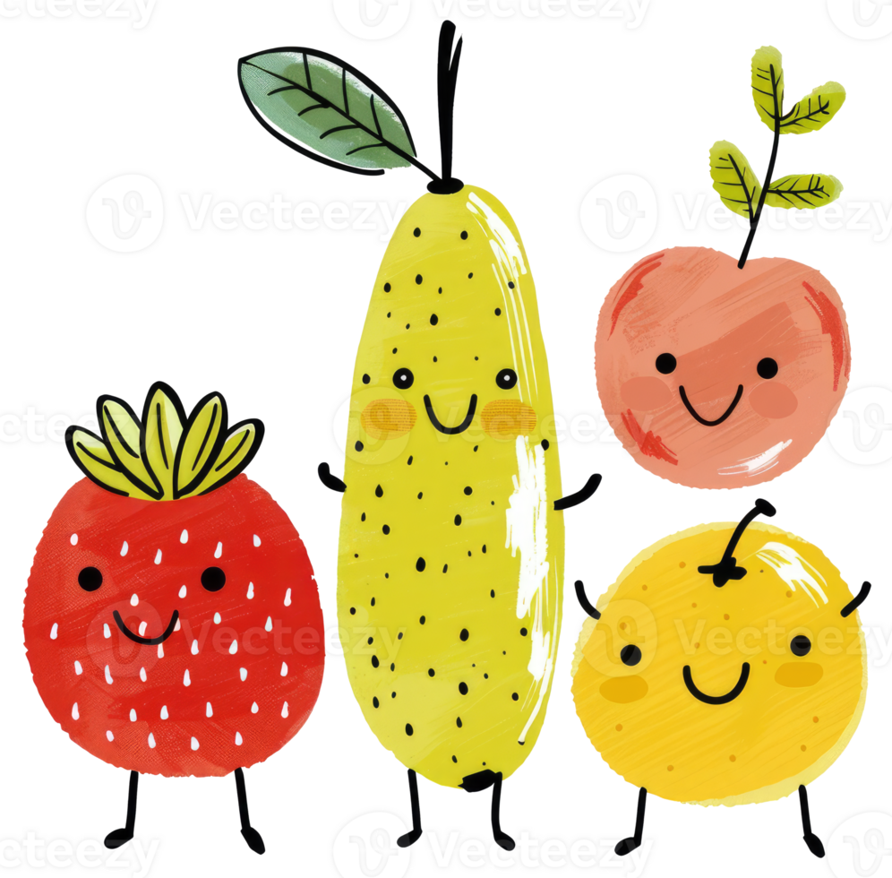 Smiling Cartoon Fruits Together Ready To Spread Healthy Joy png
