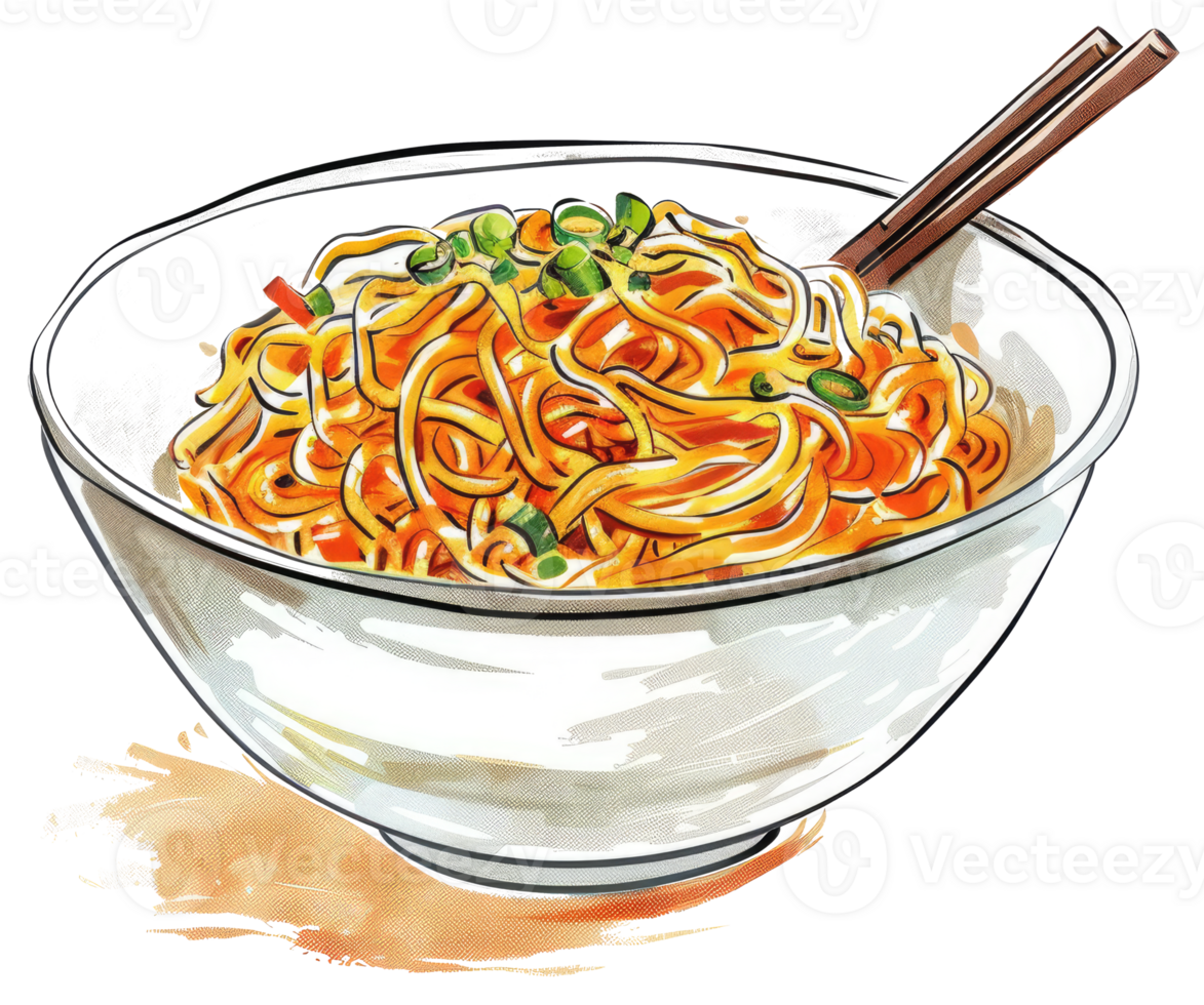 A delicious bowl of noodles with chopsticks ready for eating png