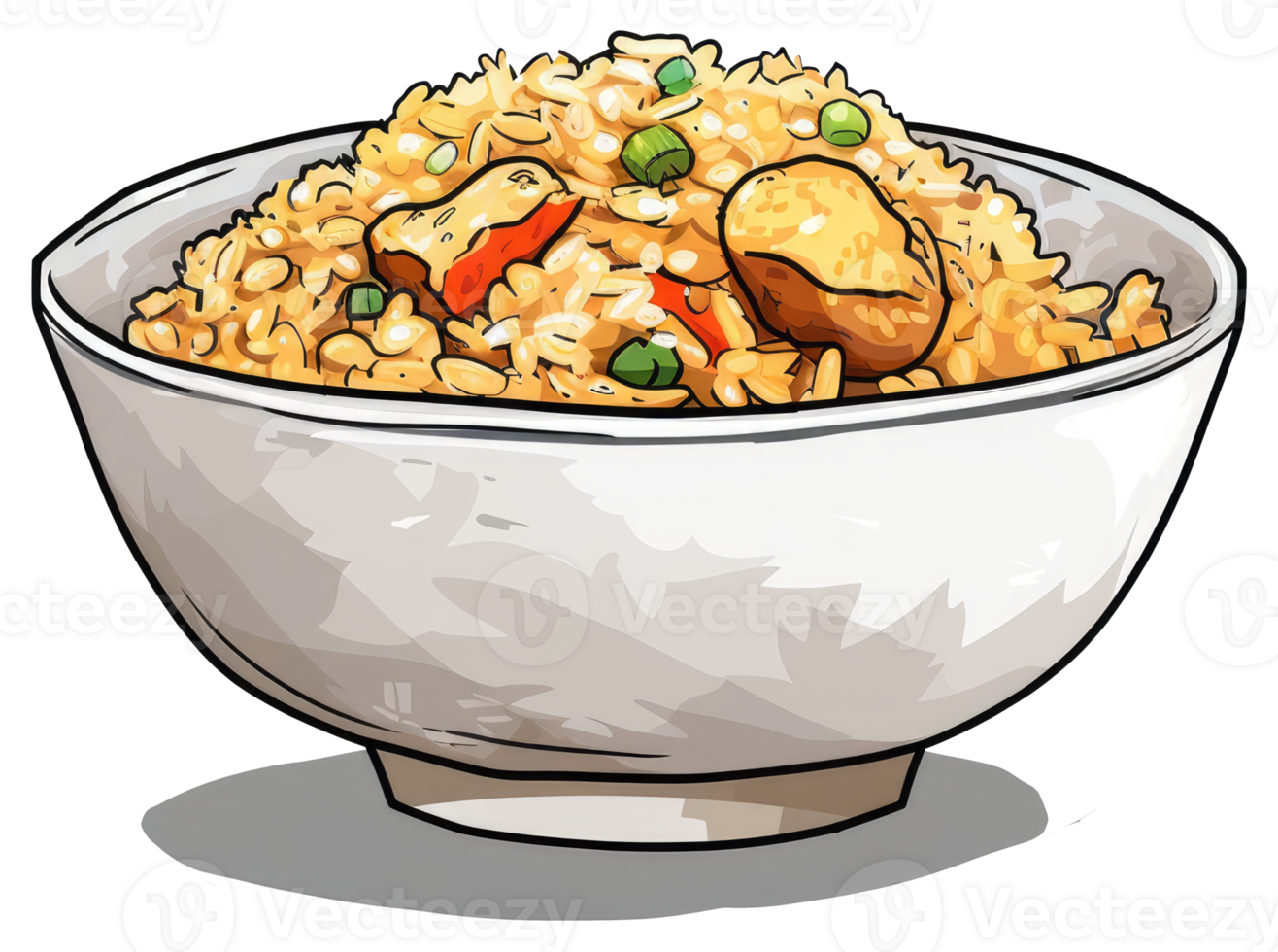 A Bowl Of Delicious Fried Rice With Vegetables and Meat png
