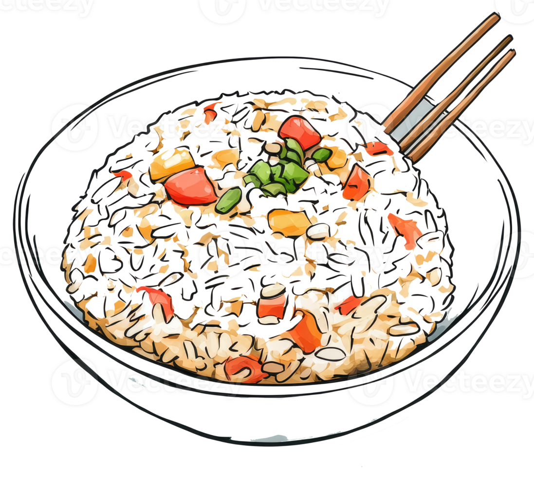 Delicious Fried Rice Served In A White Bowl With Chopsticks png