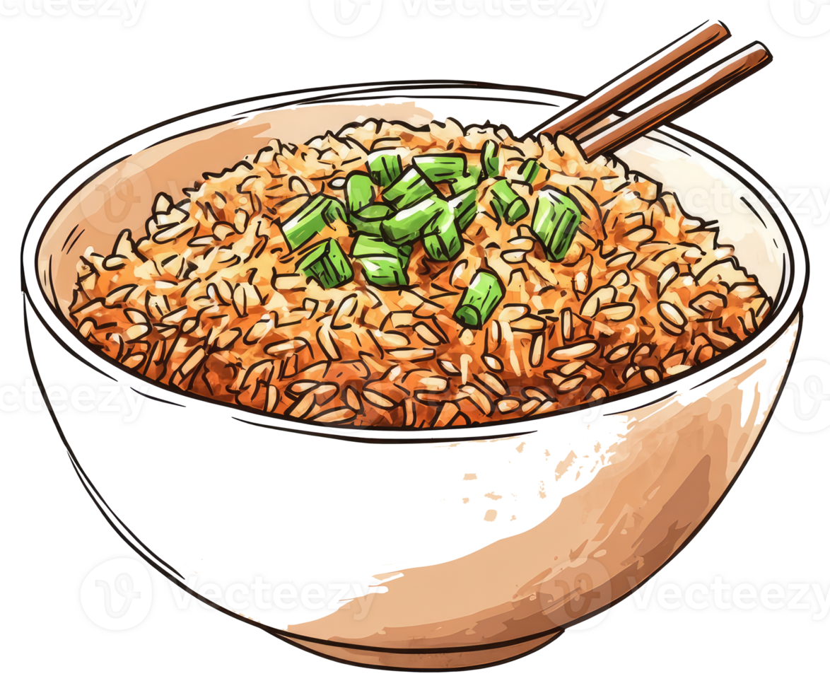 A Bowl Of Cooked Rice Garnished With Chopped Green Onions png