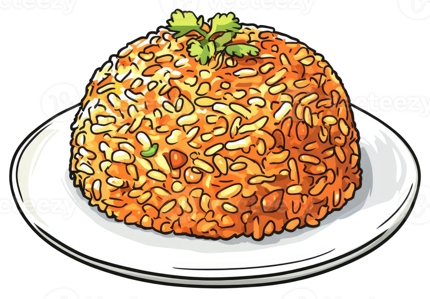 A colorful serving of fried rice topped with herbs png