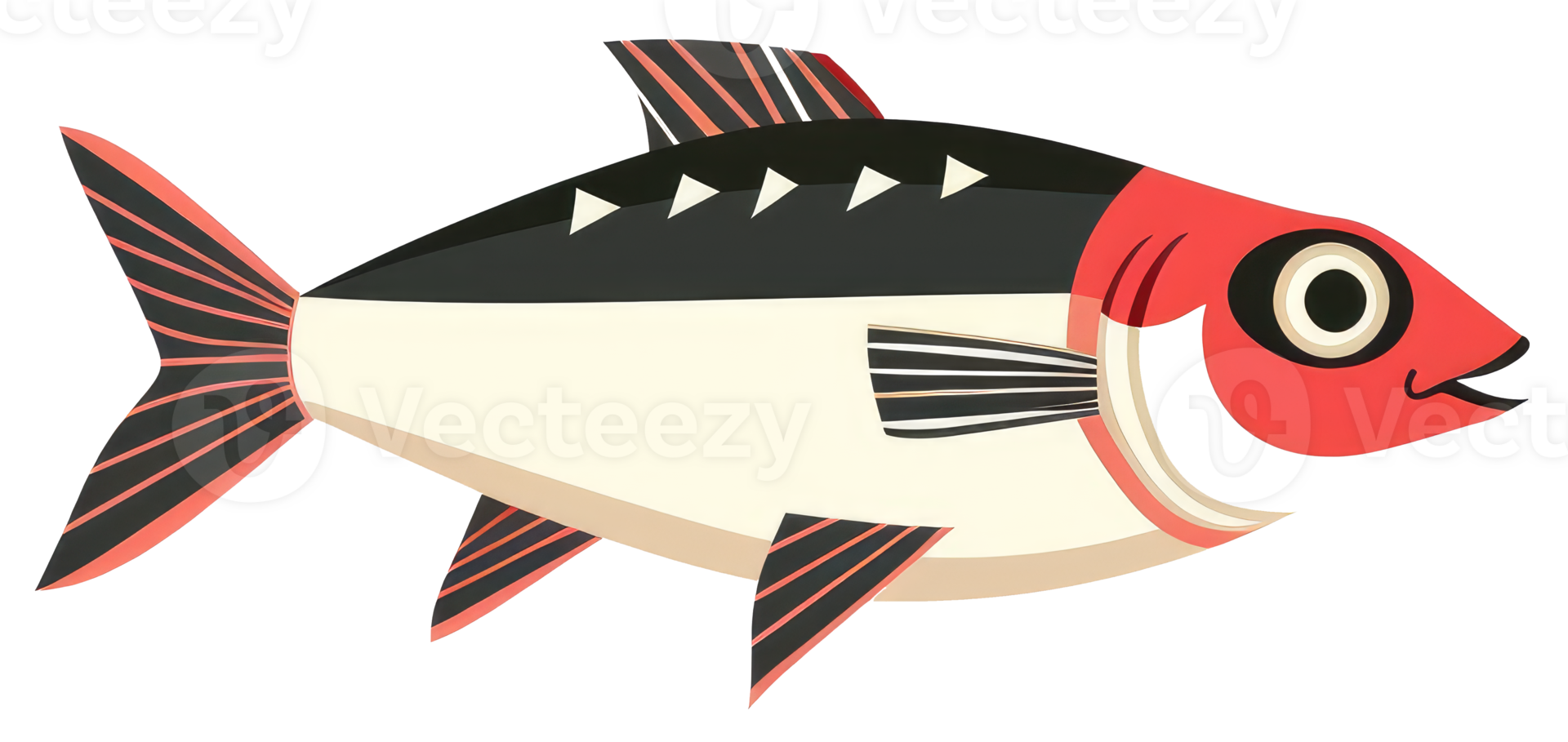 A stylized illustration showing a colorful fish swimming horizontally png