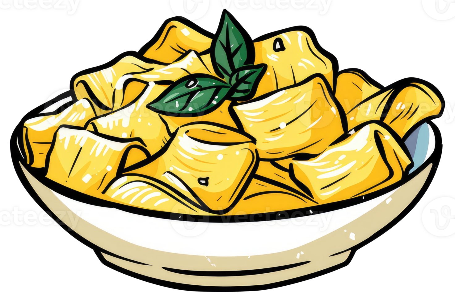 A Bowl of Freshly Prepared Pasta with Green Basil Leaves png