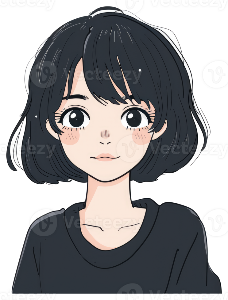 An illustration depicts a young woman smiling at the viewer png