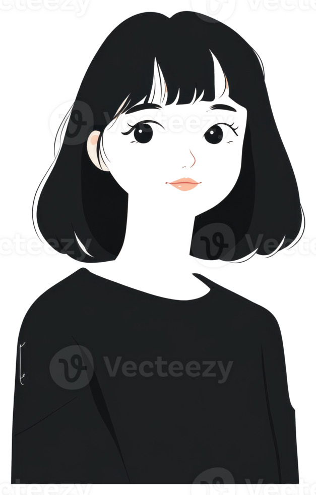 A simplified illustration of a young woman with black hair png