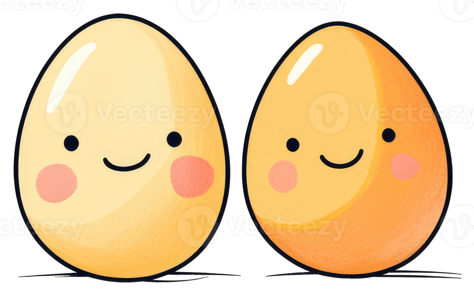 Two smiling cartoon eggs with cute blushing cheeks are facing png