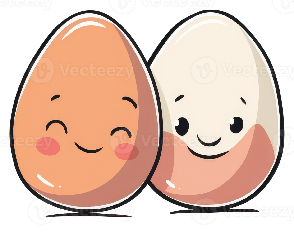 Two cartoon eggs with happy faces are together smiling png