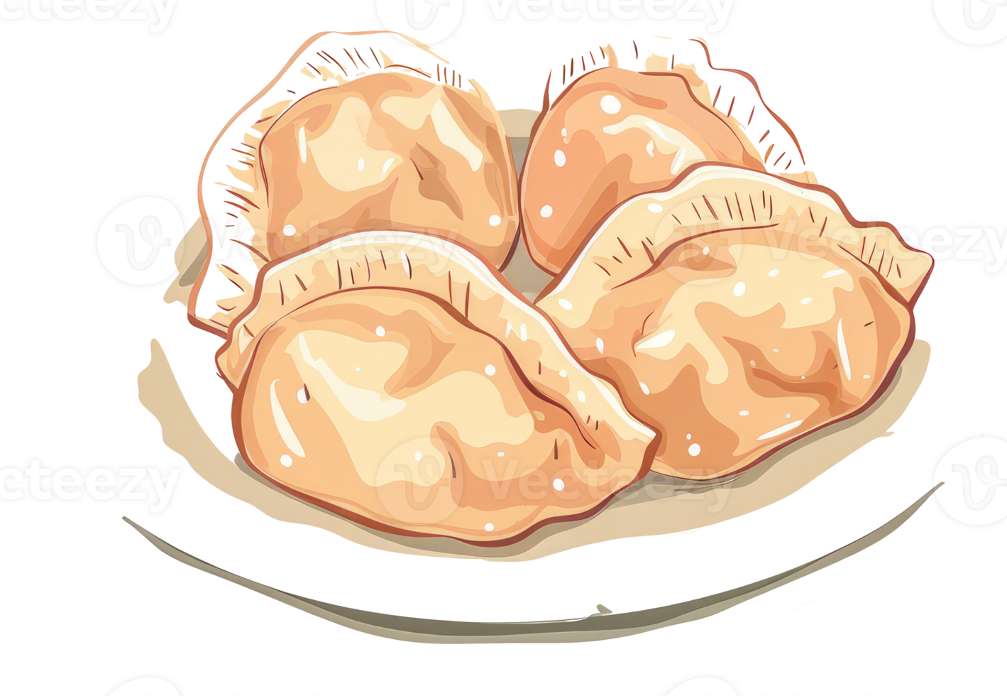 Delicious cooked dumplings served and presented on a white plate png