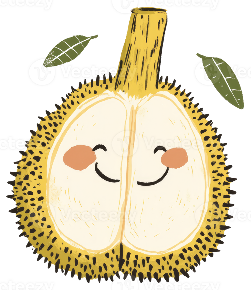 A happy cartoon fruit with spikes and smiling facial features png