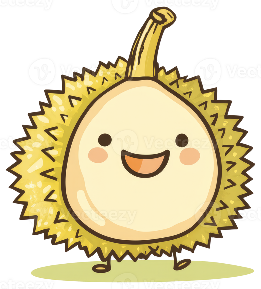 A smiling durian fruit character with spiky outer skin walks png