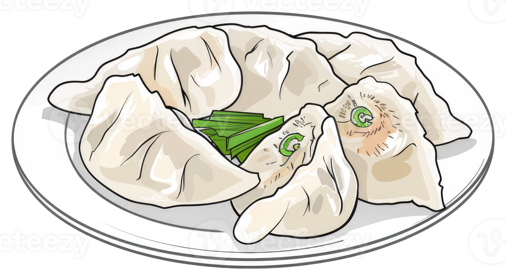 A plate full of appetizing dumplings served with garnish png
