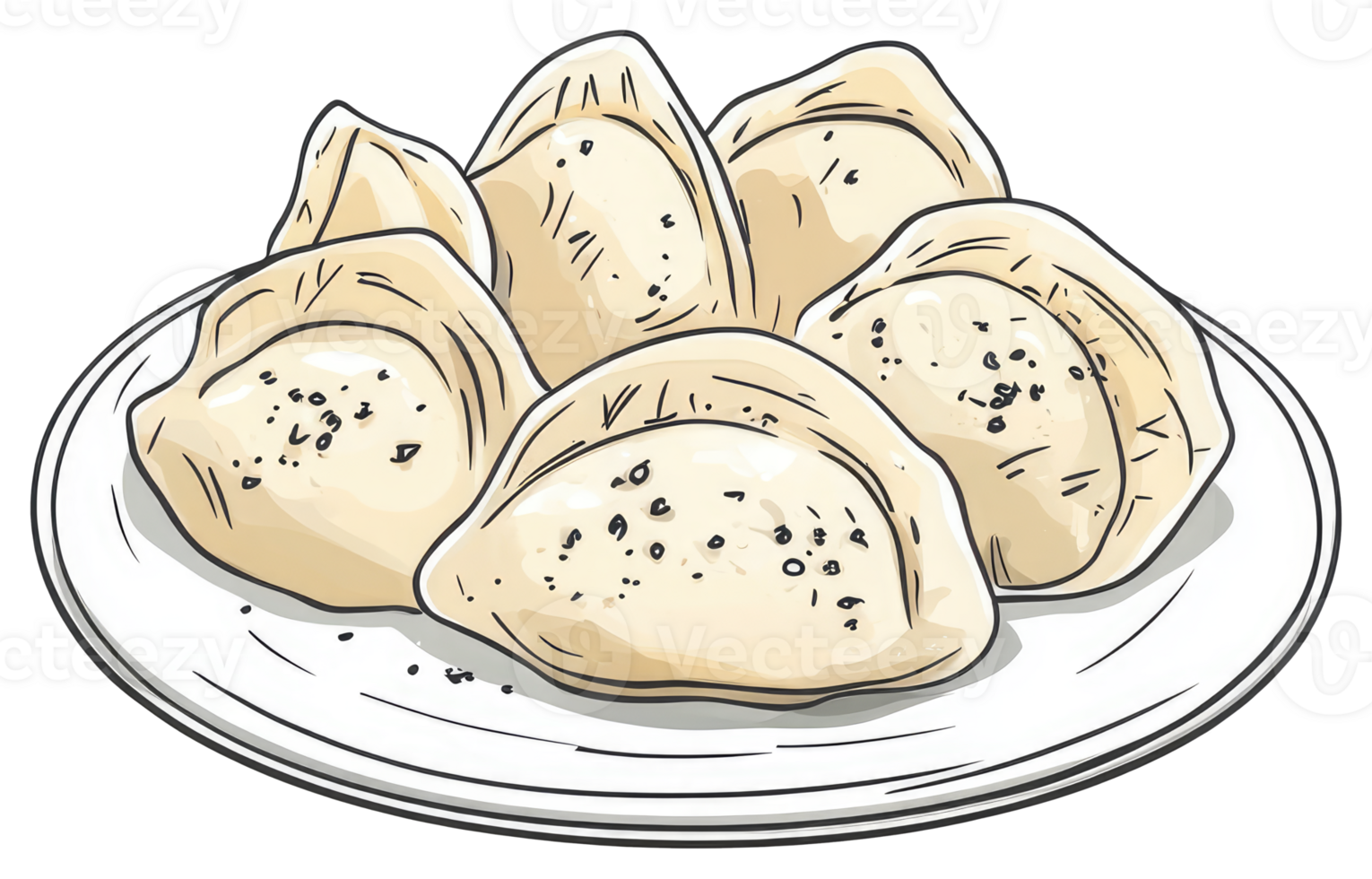 A plate filled with several light colored dumplings png
