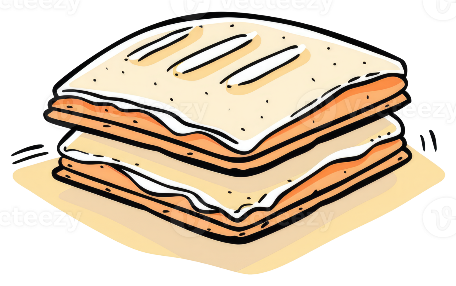 Cartoon illustration showing a stacked layered food item on a surface png