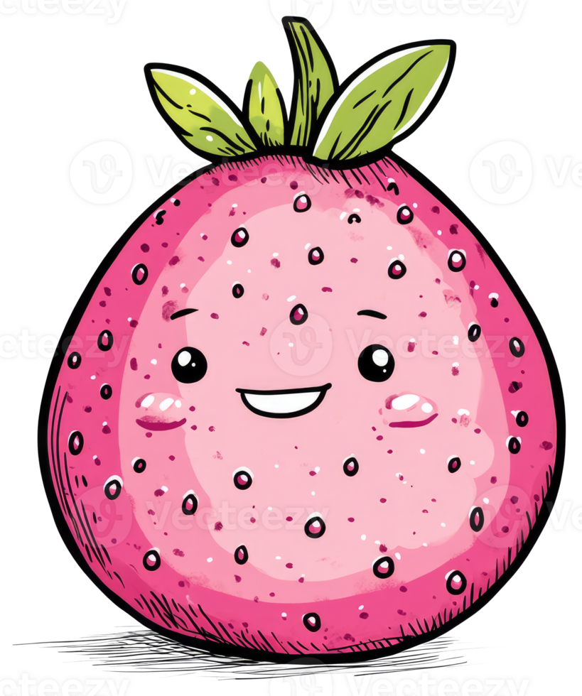 A cheerful cartoon strawberry with a smiling and happy expression png