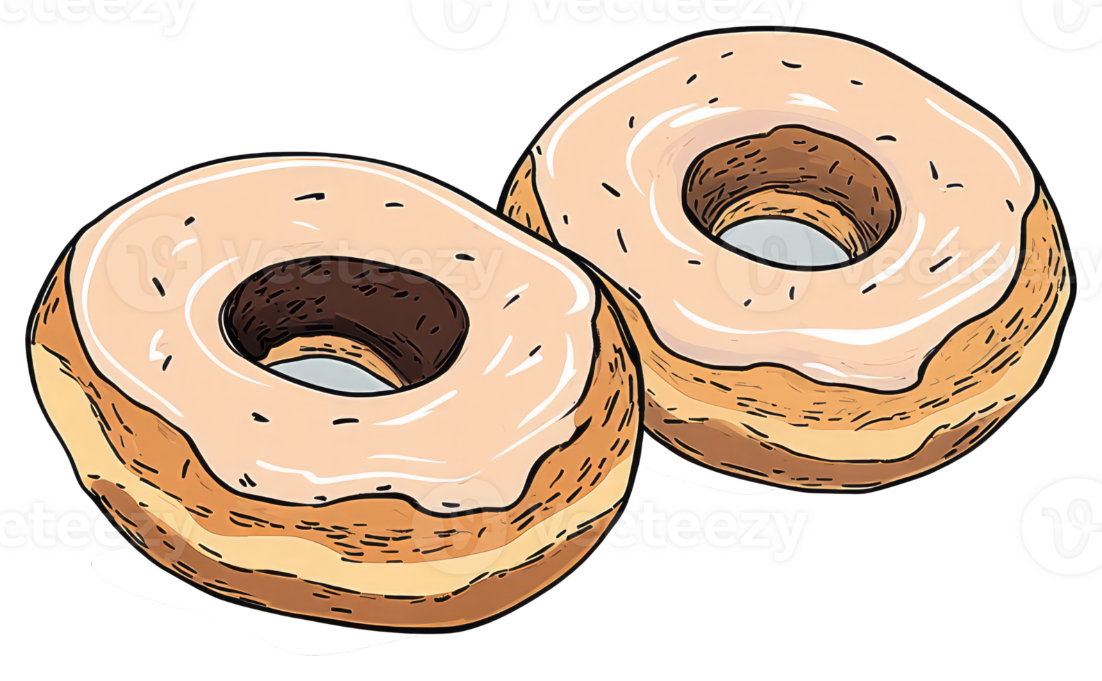 Two glazed doughnuts placed side by side are visually presented png