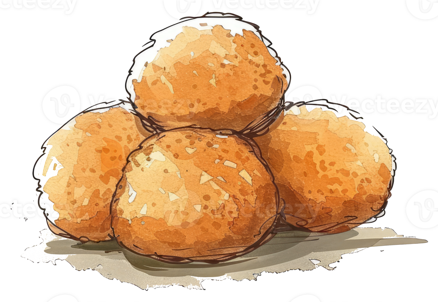 Several golden fried food items are arranged together on display png