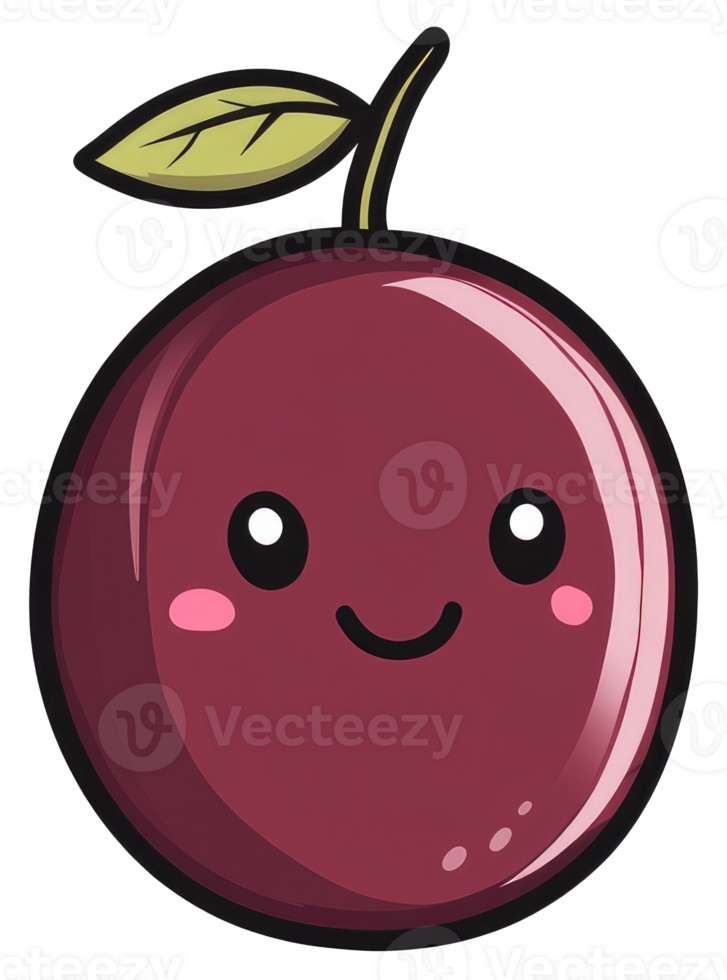 A Smiling Cartoon Berry With A Green Leaf And Stem png