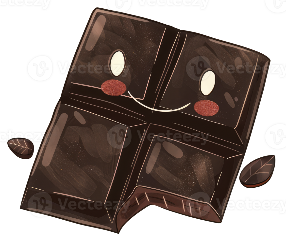 A Smiling Block of Dark Chocolate With Small Leaf Decorations png