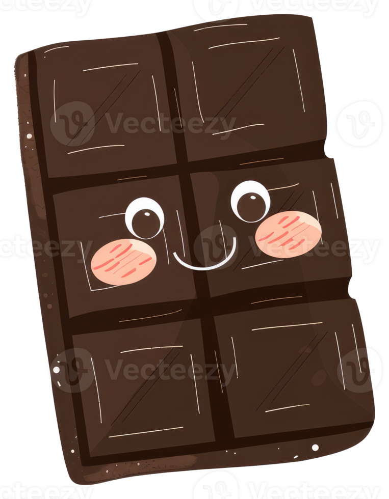 A smiling cartoon chocolate bar with cute rosy cheeks is shown png