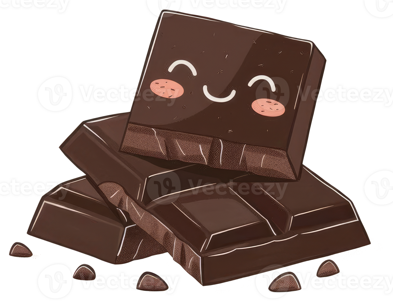 A Smiling Stack of Dark Chocolate Bars and Chocolate Chips png