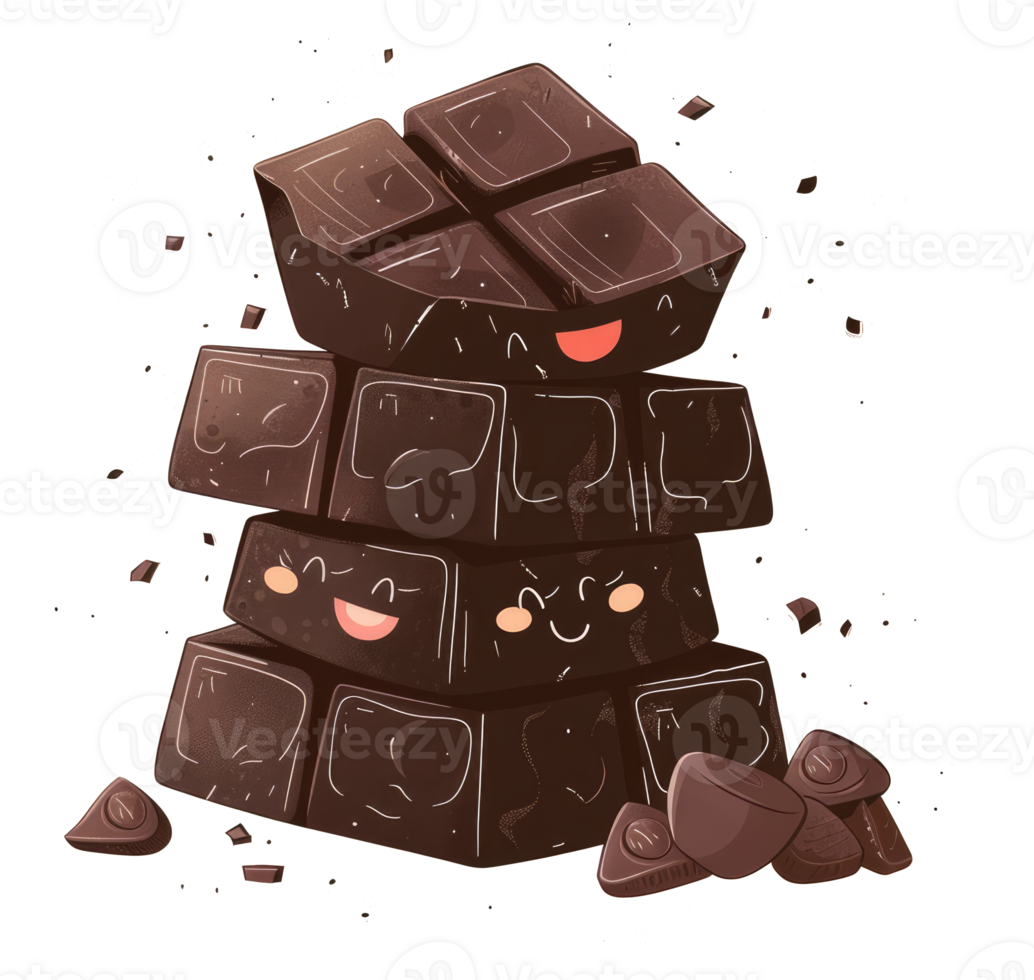 A stacked cartoon illustration of several smiling chocolate blocks png